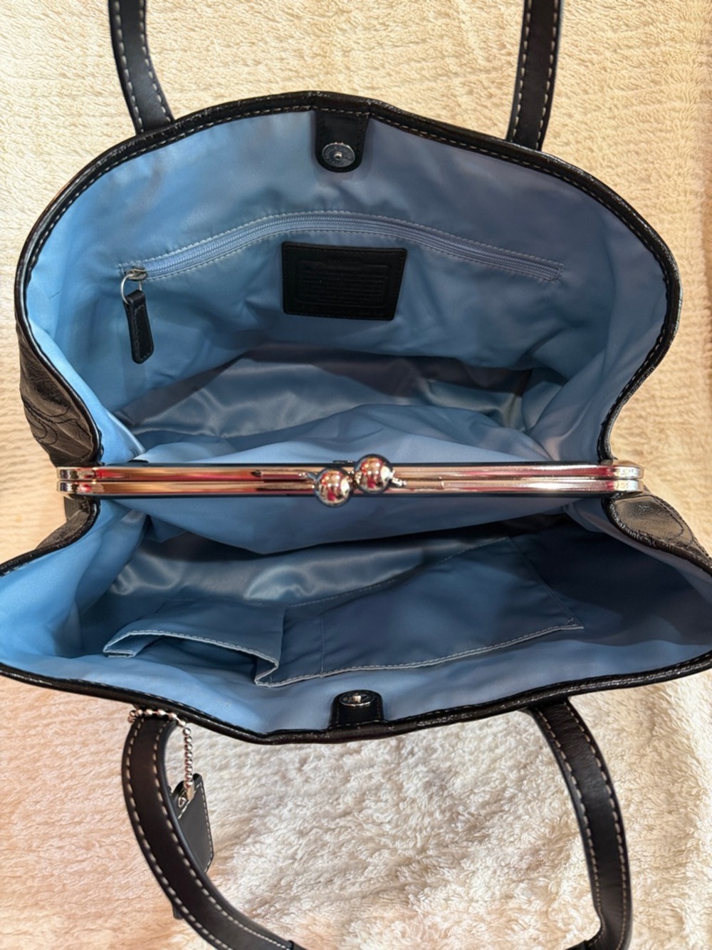 Coach Black Leather Tote with Signature Trim - Picture 2 of 10